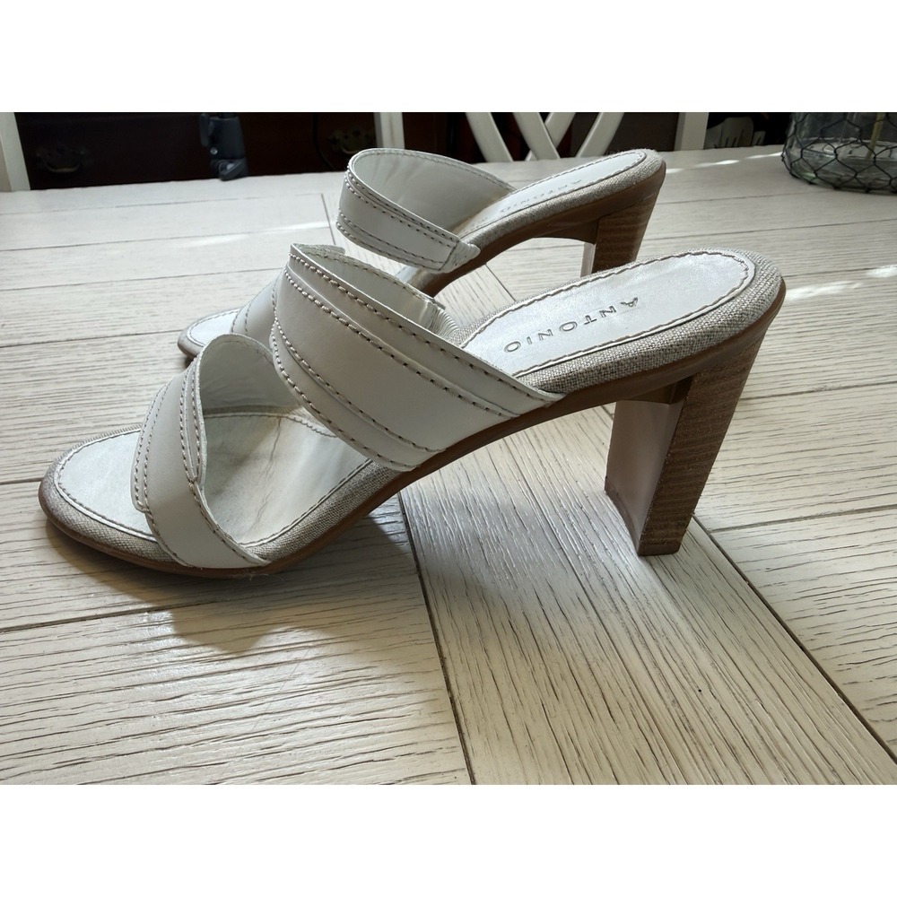Antonio Melani 3" Heel‎ White Open Toe Slide Sandal Shoe 9 M Block Heel Bohemian - Picture 2 of 10